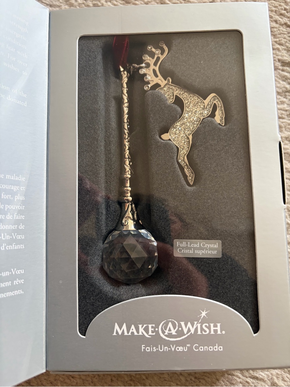 Bowring Make-A-Wish Reindeer Full Lead Crystal Christmas Ornament Boxed
